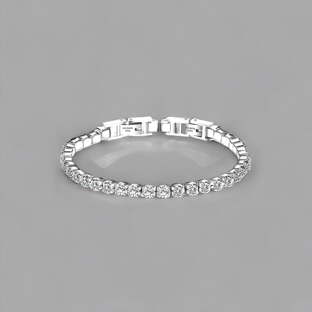 Bracelet femme acier serti zirconium fermoir ajustable