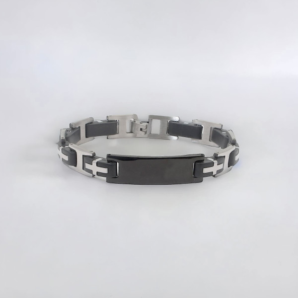 Bracelet personnalise gourmette homme acier caoutchouc