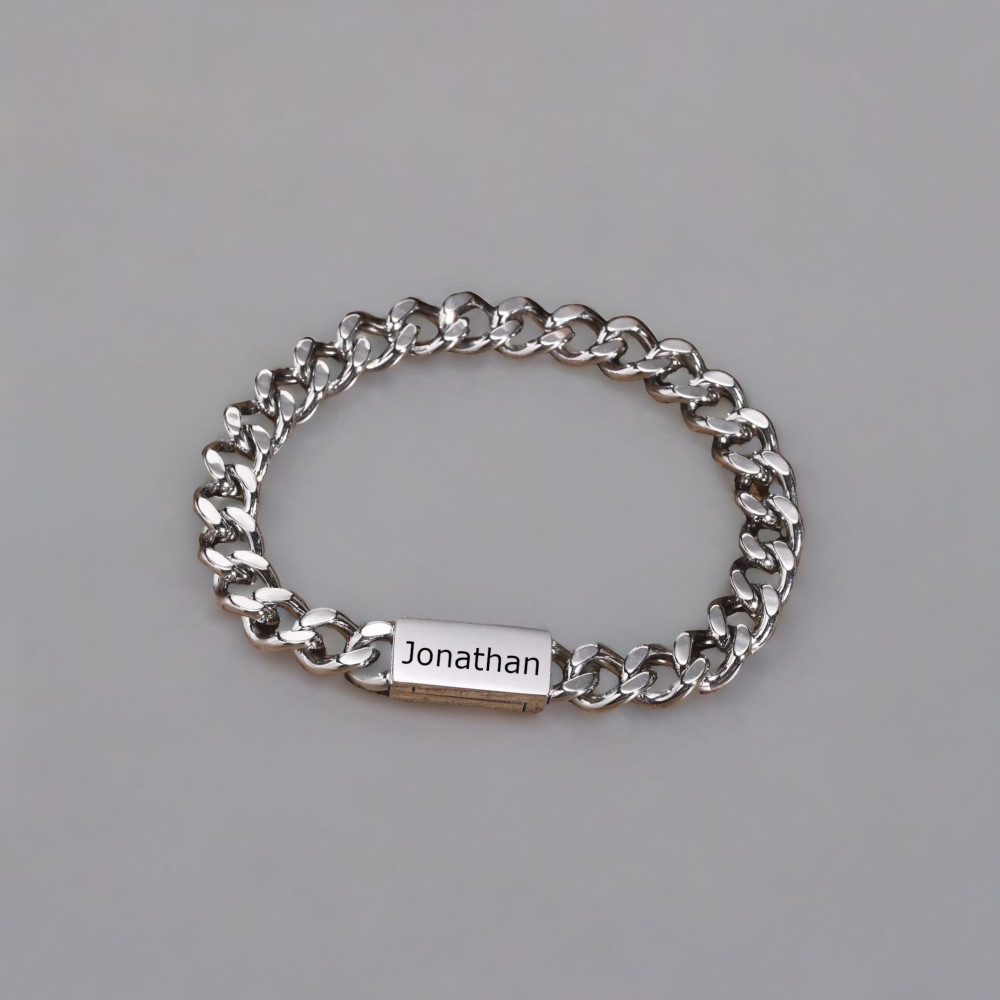 Gepersonaliseerde herenarmband met Cubaanse stalen ketting en magnetische sluiting (Dupliqué)