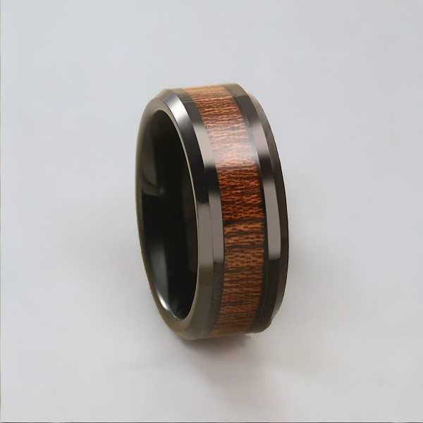 Bague Alliance Tungstène Incrustation Bois Personnalisable (Dupliqué)