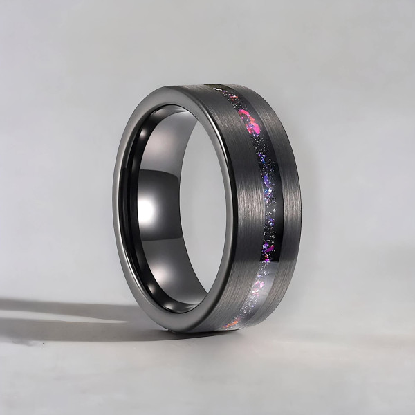 Personalisierter Herrenring aus Wolfram, Opal-Sand-Linie