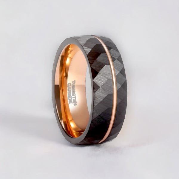 Personalized tungsten wedding ring brush groove