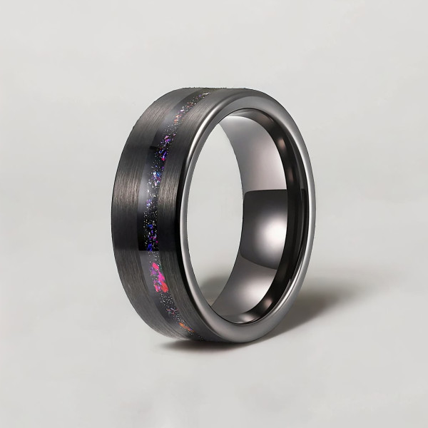 Personalisierter Herrenring aus Wolfram, Opal-Sand-Linie