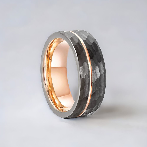 Bague Alliance Tungstène Brossée Martelée Personnalisable