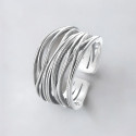 Women's 925 Silver Open Ring with Crossed Lines