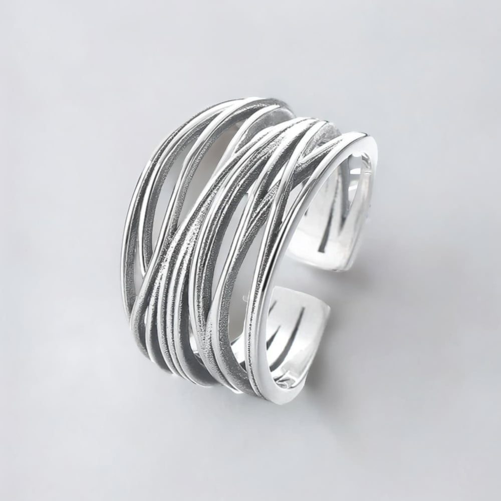 Bague Femme Argent 925 Ouverte lignes croisées