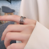 Dames 925 Zilveren Open Ring met Gekruiste Lijnen