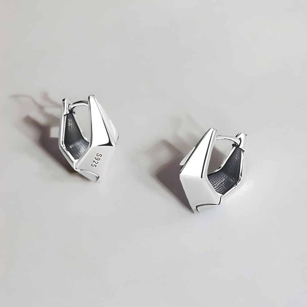 925 Silver Square Hoop Earrings Geometric Design