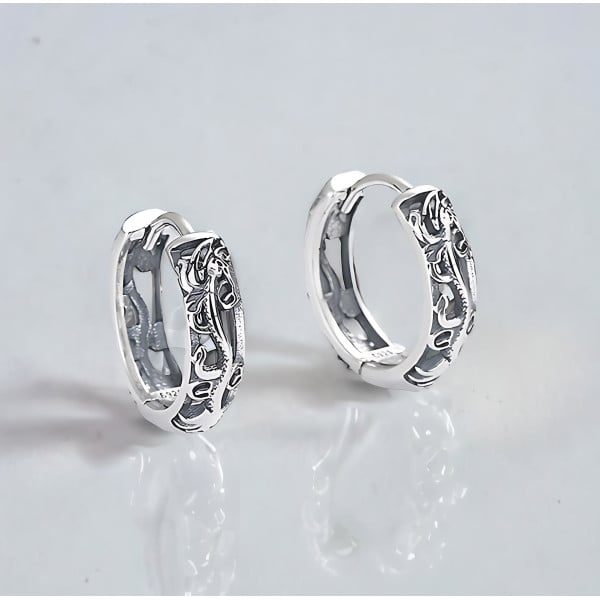 Boucles d'oreilles creoles Argent dragons ciseles zidiaque Horoscope