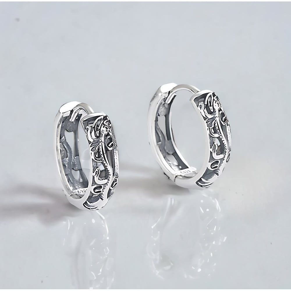 Boucles d'oreilles creoles Argent dragons ciseles zidiaque Horoscope