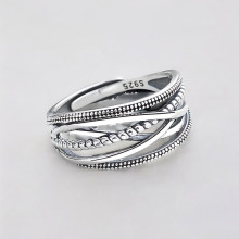 Anello aperto regolabile da donna in argento 925 - Elegante design intrecciato e perline