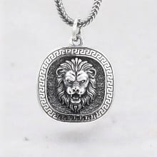 Löwenkopf-Anhänger aus Sterlingsilber für Herren – griechisches Medaillon
