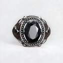 Siegelring für Herren, 925er Silber, Schwarzer Onyx und geschnitztes Detail, Größenverstellbar
