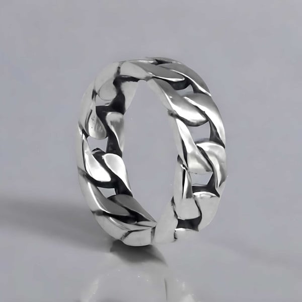 Bague homme chaine argent rhodie