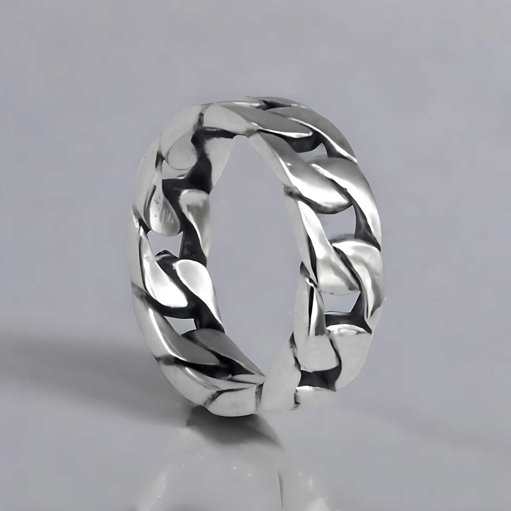 Anello da uomo con catena in argento rodiato