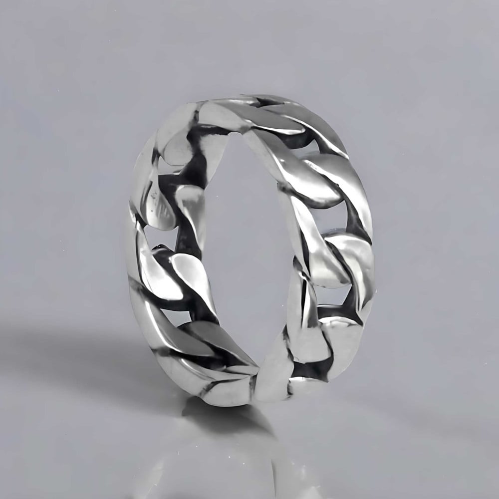 Herrenring mit rhodinierter Silberkette