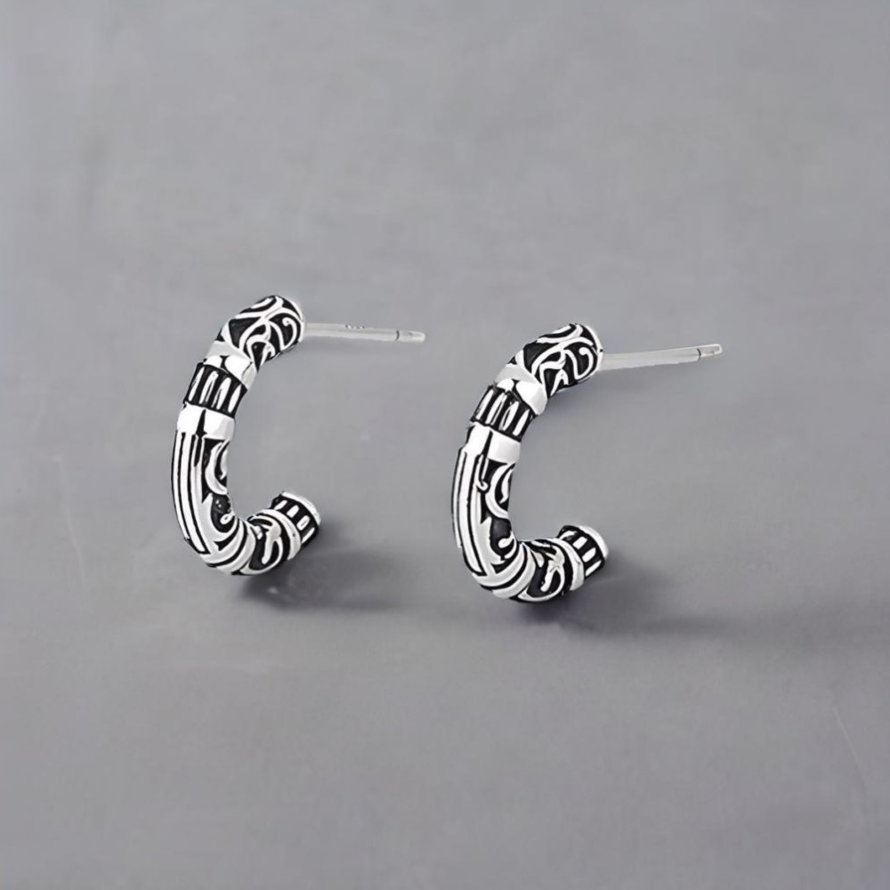 Boucles d'oreille argent Bali homme femme semi anneau hoop