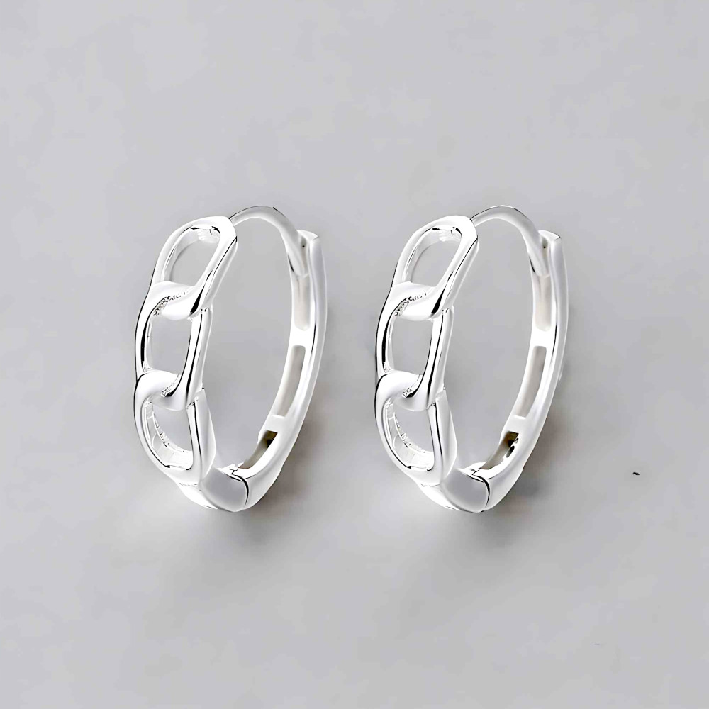 Boucles d'oreille argent creoles chaine homme femme