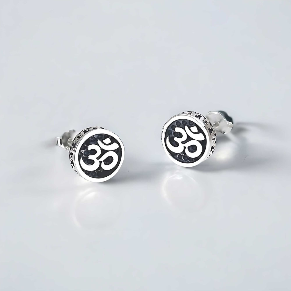 Boucles d'oreilles clous argent symbole OM homme femme