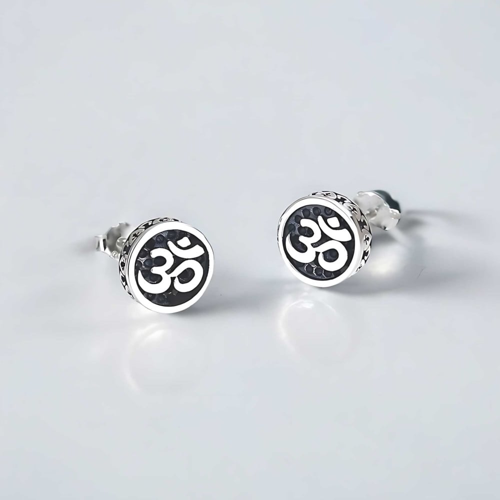 Boucles d'oreilles clous argent symbole OM homme femme