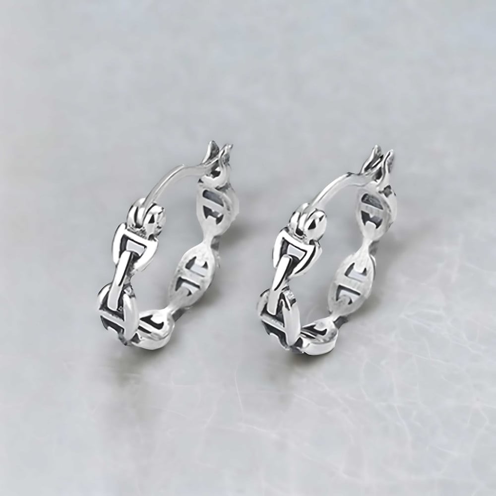 Boucles d'oreille argent homme femme creoles chaine marine cisele - paire