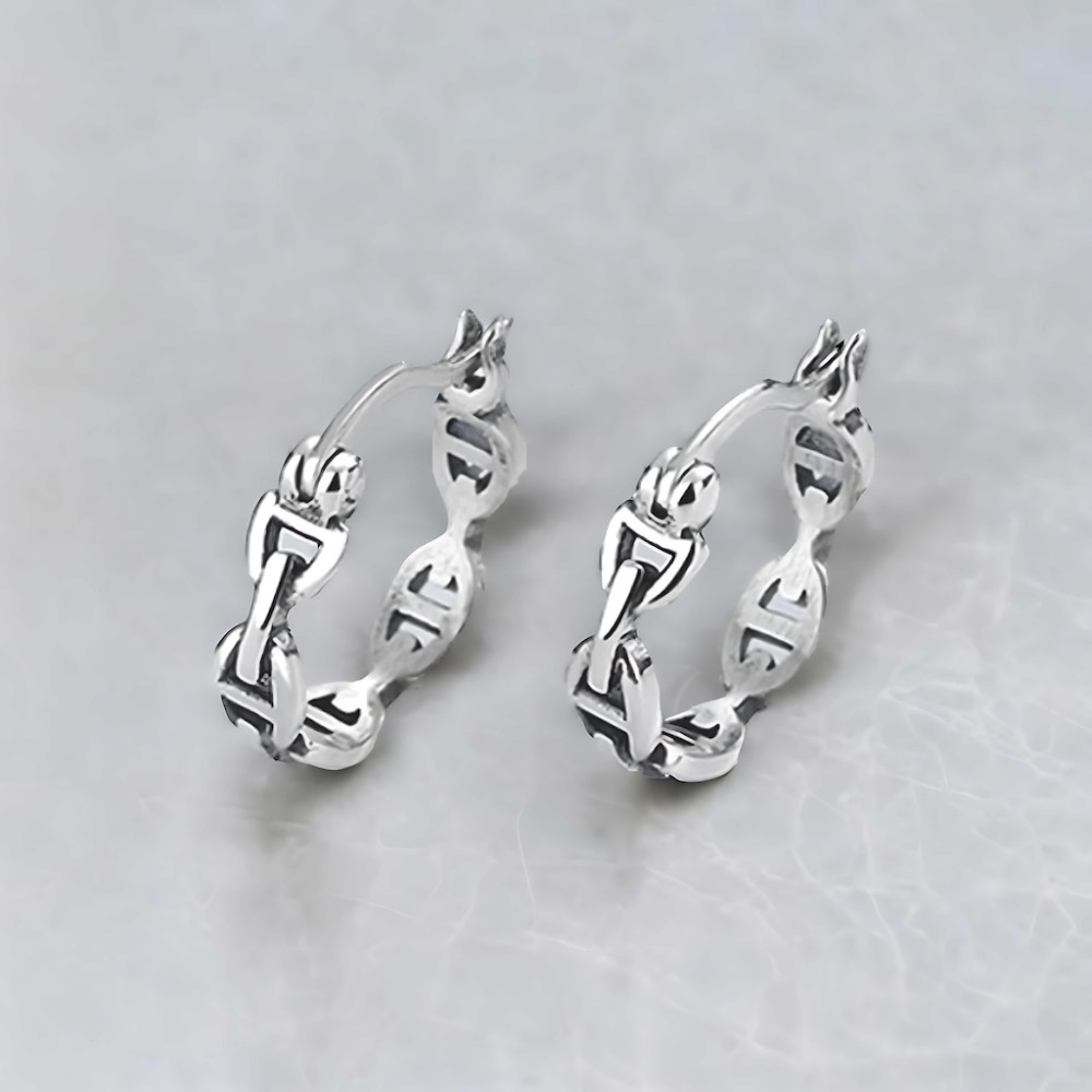 Boucles d'oreille argent homme femme creoles chaine marine cisele - paire