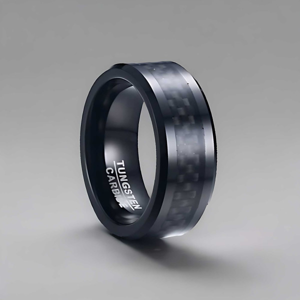 Bague homme tungstene anneau noir fibre de carbone personnaliser