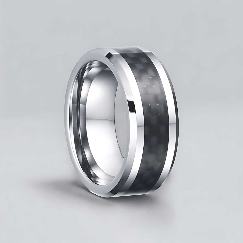 A Bague homme tungstene anneau noir fibre de carbone personnaliser