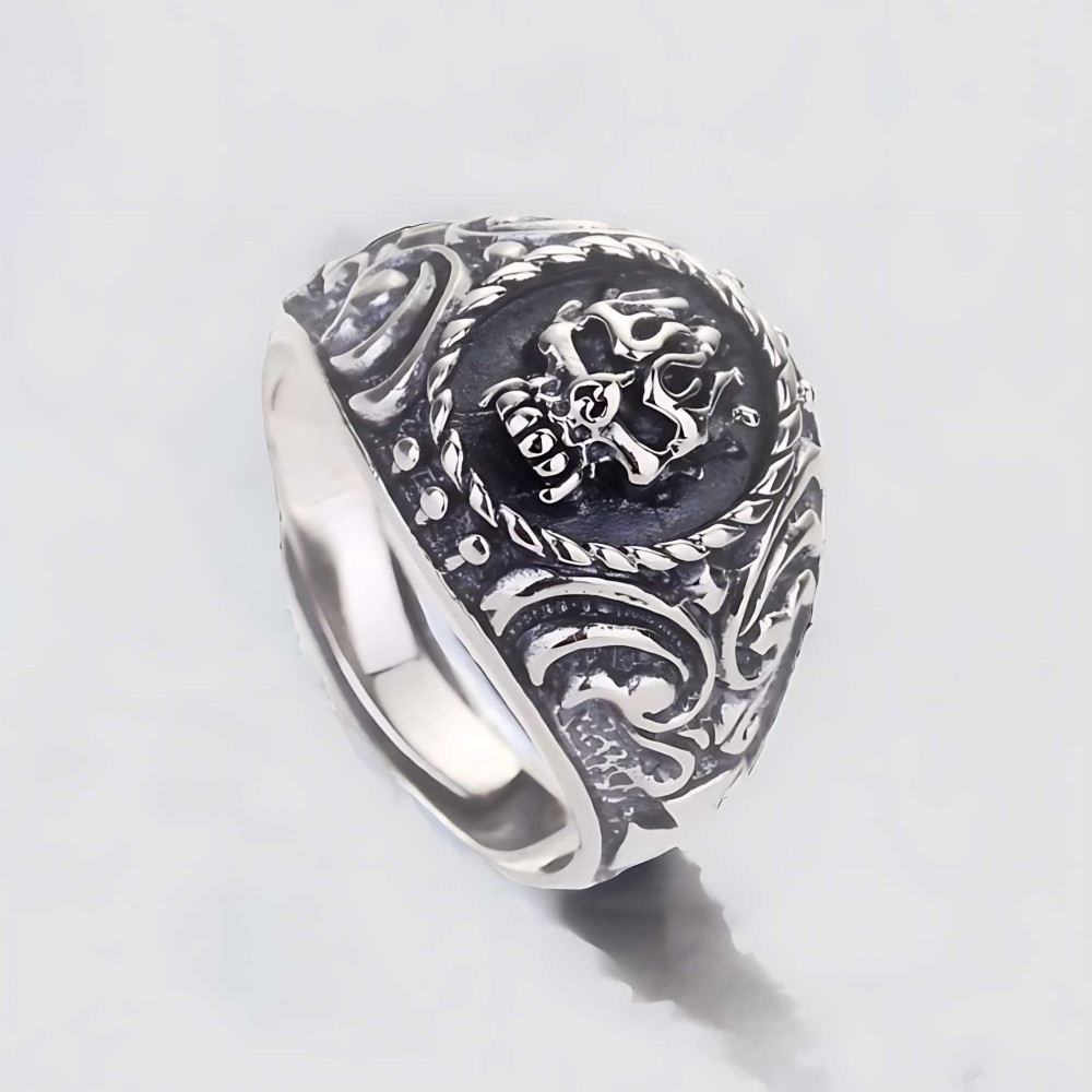 Bague argent chevaliere homme biker tete de mort croix de malte