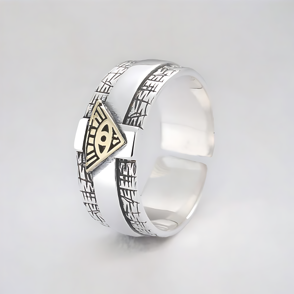 Bague argent ouverte chevaliere homme croix oeil de la providence
