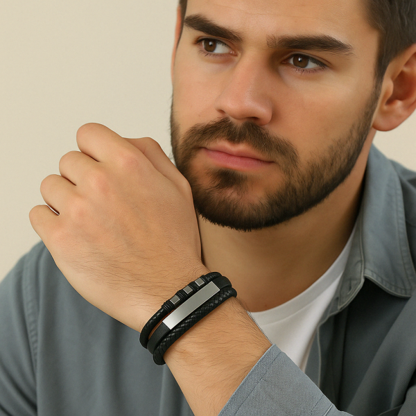 Jbniuay Bracelet Homme Cuir Perles Pierre Naturelle - Cadeau Élégant Pour Papa, Mari Ou Petit Ami