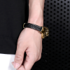 Bracelet homme cuir noir tete de lion acier
