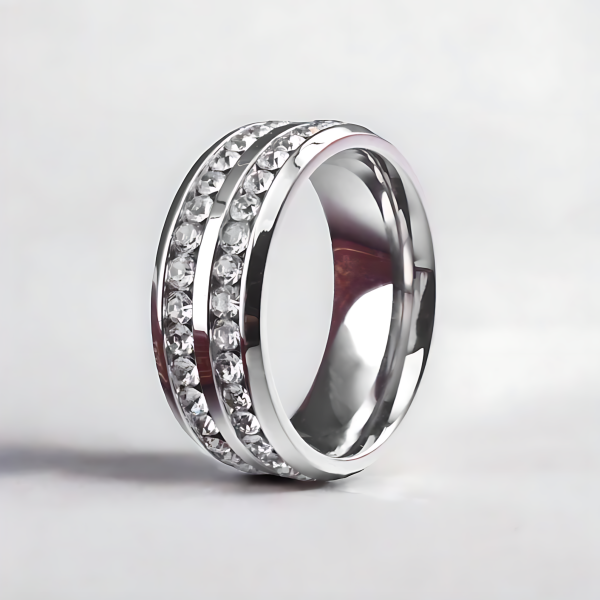 Anillo de hombre personalizado de acero 2 líneas circonitas