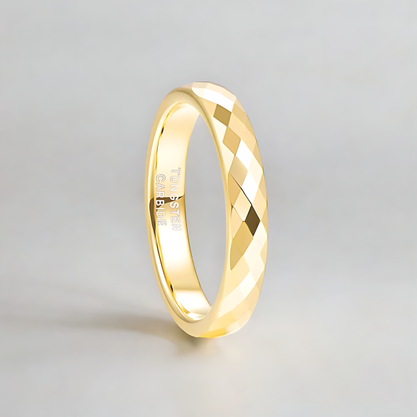 Bague personnalisee alliance anneau tungstene facettes plaque or