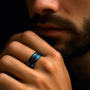 Men's customizable carbon fiber blue tungsten ring
