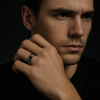 Faceted black ceramic ring for men and women