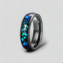Bague personnalisee alliance tungstene opale bleue