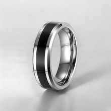 Anillo de bodas de tungsteno con cinta negra personalizable