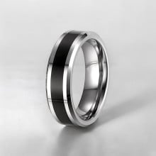 Customizable Black Ribbon Tungsten Wedding Ring