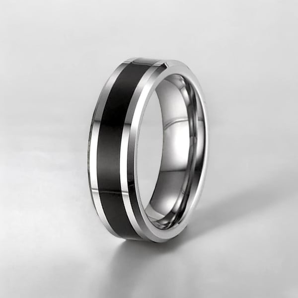 Bague personnalisee homme Tungstene bord biseaute resine noire
