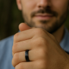 M Bague personnalisee homme anneau tungstene noir ruban mat brosse