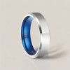 6mm Bague homme titane bande brosse bleue personnalisee