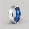 8mm Bague homme titane bande brosse bleue personnalisee