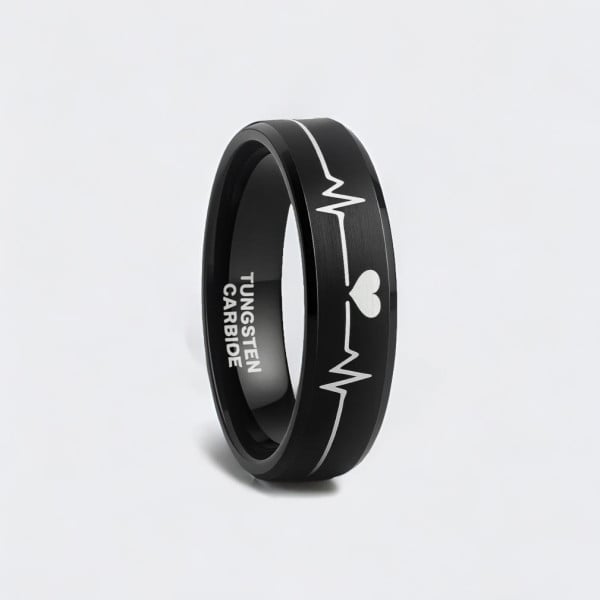 6 Bague mariage personnalisee tungstene noir battement de coeur