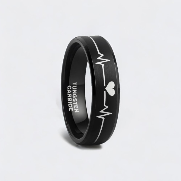 Bague mariage personnalisee tungstene noir battement de coeur