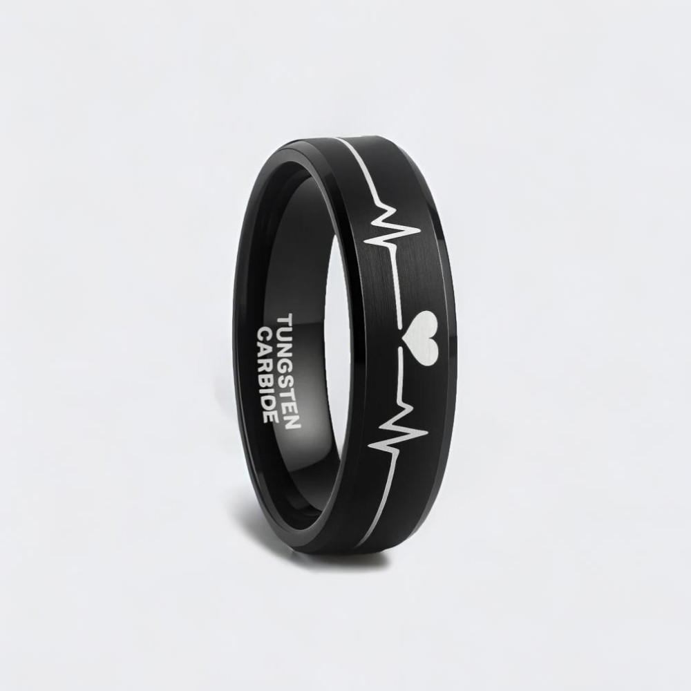 6 Bague mariage personnalisee tungstene noir battement de coeur