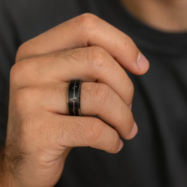 Tungsten Carbide Ring Heartbeat Pattern 2422