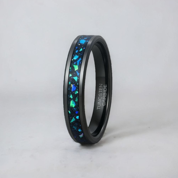 Bague personnalisee alliance tungstene opale bleue