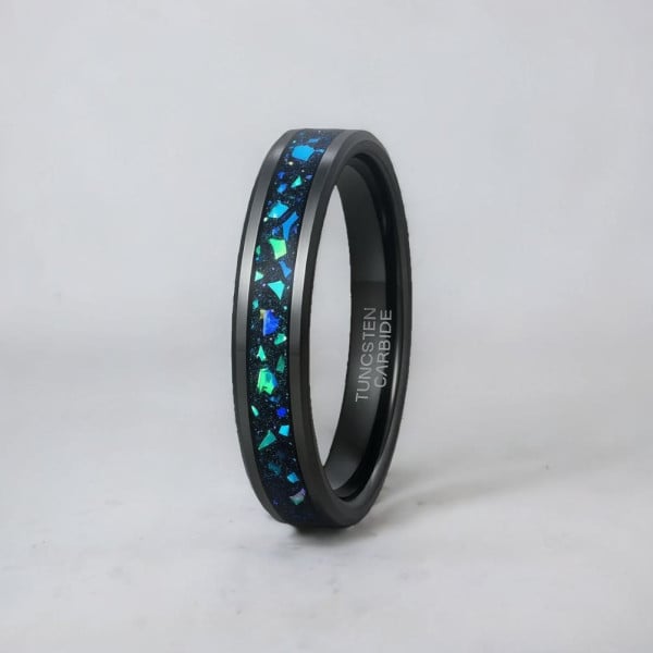 4mm Bague personnalisee alliance tungstene opale bleue