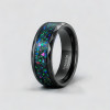 Anillo de alianza de tungsteno con ópalo multicolor personalizado para hombres y mujeres